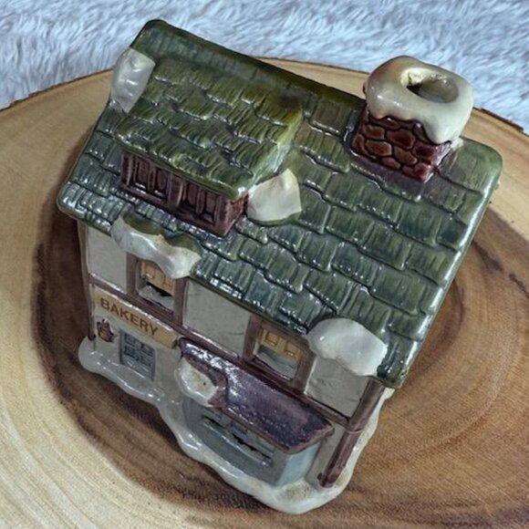 Vintage Glazed Ceramic Bakery Christmas Village Figurine Votive Holder - Picture 6 of 8